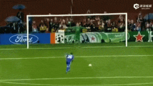 Animated GIF of missed football goal.